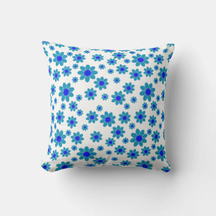 Blue Flower Motif   Daisy Pattern Throw Pillow