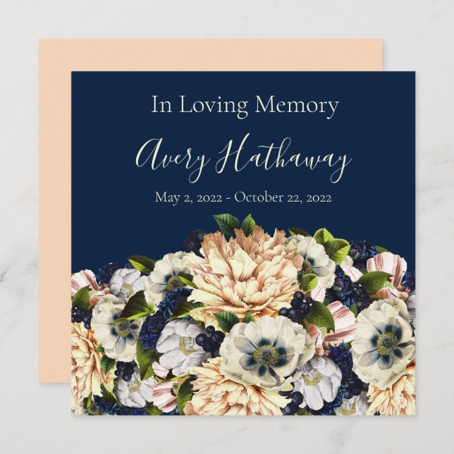Blue Flower Navy Background Funeral Memorial (Front/Back)