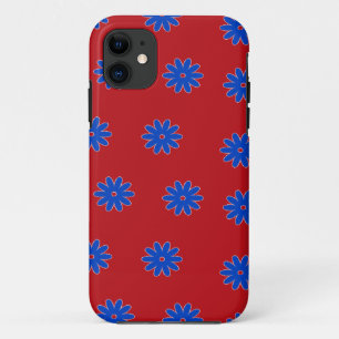 Blue flower on red iPhone 11 case