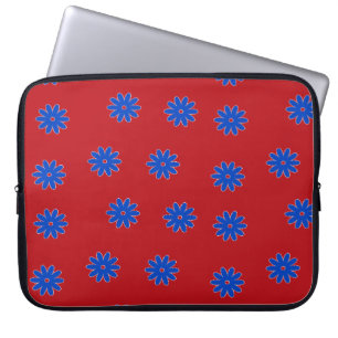 Blue flower on red laptop sleeve
