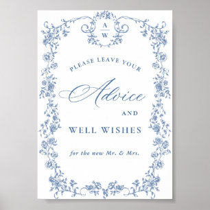 Blue Flower Ornate Victorian Grace Advice & Wishes Poster