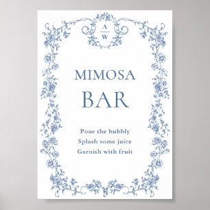 Blue Flower Ornate Victorian Grace Mimosa Bar Sign