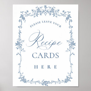 Blue Flower Ornate Victorian Grace Recipe Cards Poster