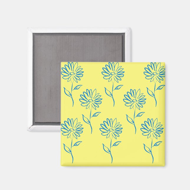 Blue Flower Outline In A Yellow Background Magnet (Front/Back)