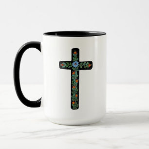 Blue Flower Painted Cross Mug