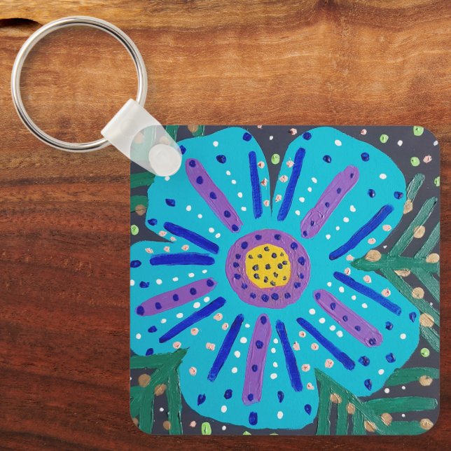 Blue Flower Painting Keychain (Front)