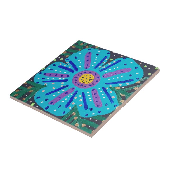 Blue Flower Painting  Tile (Side)
