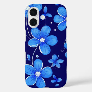 blue flower pattern iPhone 16 case