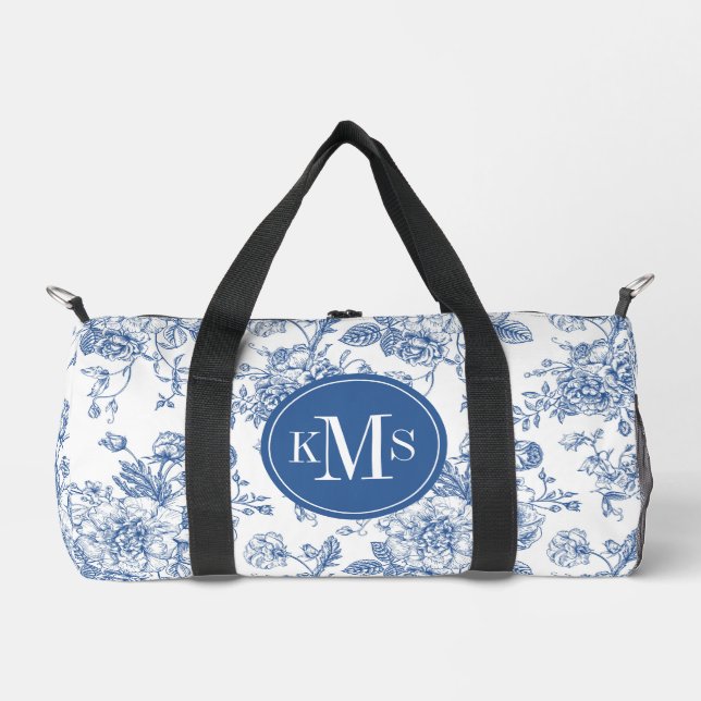 Blue Flower Pattern Duffle Bag (Front)