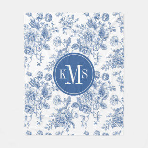 Blue Flower Pattern Fleece Blanket