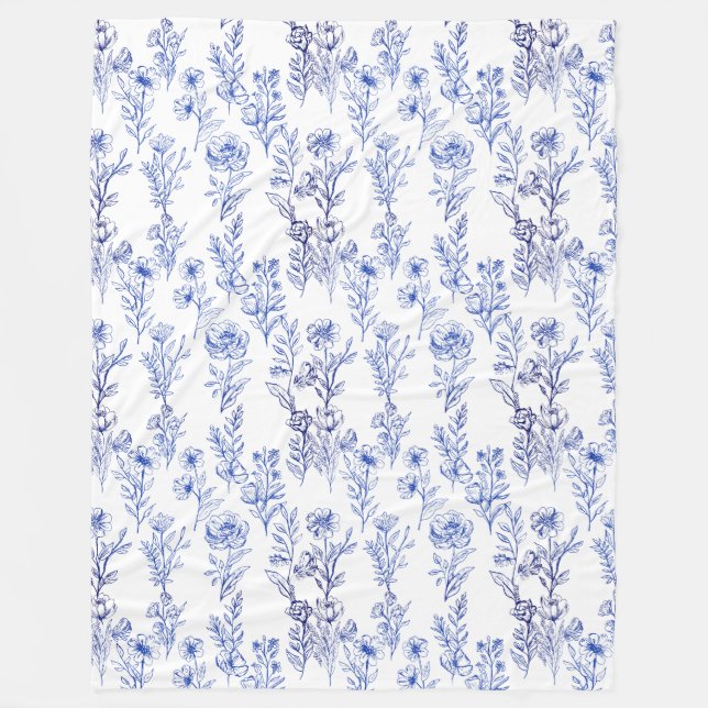 blue flower pattern fleece blanket (Front)