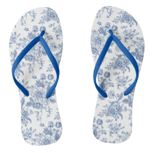 Blue Flower Pattern Flip Flops