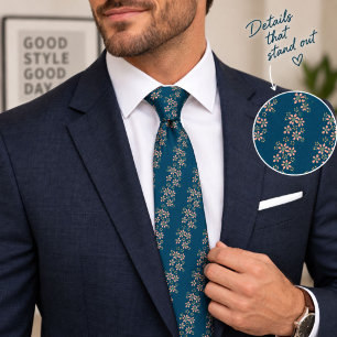 Blue Flower Pattern Floral Tie