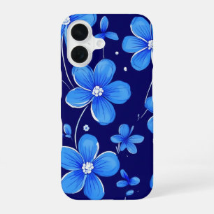 blue flower pattern iPhone 16 case