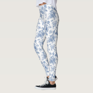 Blue Flower Pattern Leggings