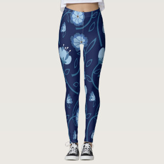 blue flower pattern leggings