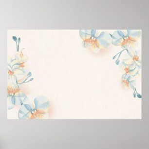 Blue flower pattern on beige background poster