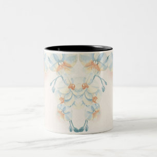 Blue flower pattern on beige background Two-Tone coffee mug