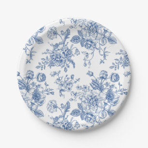 Blue Flower Pattern Paper Plate