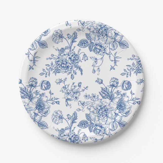 Blue Flower Pattern Paper Plate (Front)
