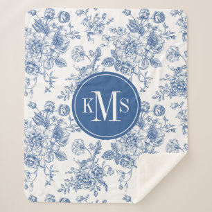 Blue Flower Pattern Sherpa Blanket