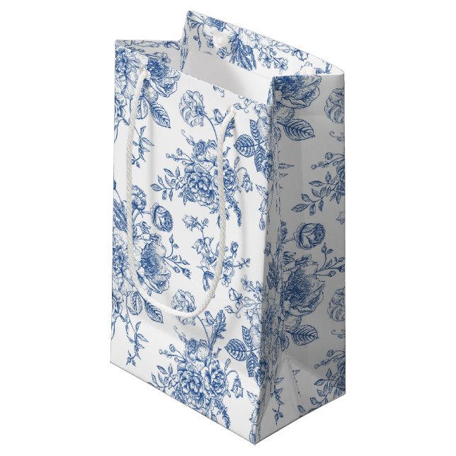 Blue Flower Pattern Small Gift Bag (Front Angled)
