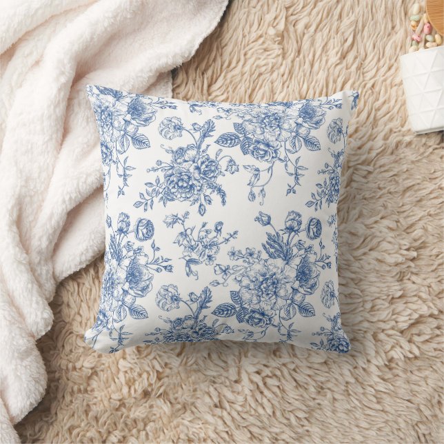 Blue Flower Pattern Throw Pillow (Blanket)