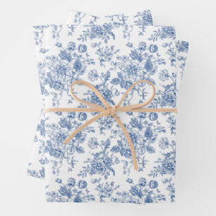 Blue Flower Pattern Wrapping Paper Sheet