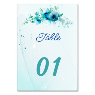 Blue Flower Personalized Wedding Table Number