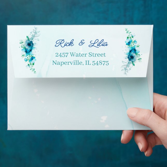 Blue Flower Personalized Welcome Wedding Envelope (Hand)