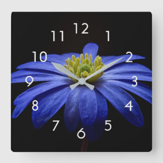 Blue Flower Photo on Black Wall Clock