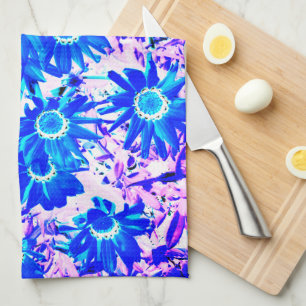 Blue flower power art kitchen towel