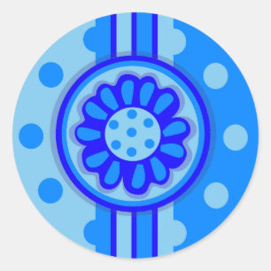 Blue Flower Power Stickers (round)