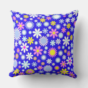 Blue Flower Power Throw Pillow