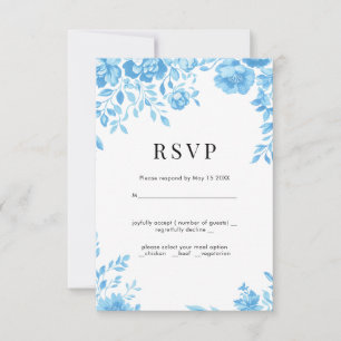 Blue Flower Retro floral wedding RSVP 