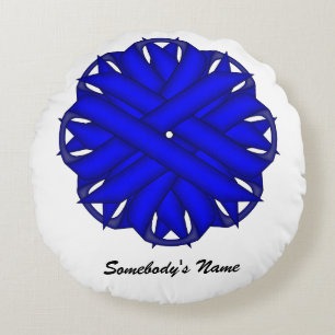 Blue Flower Ribbon by Kenneth Yoncich Round Pillow