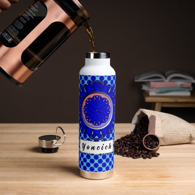 Blue Flower Ribbon by Kenneth Yoncich Water Bottle (Coffee)