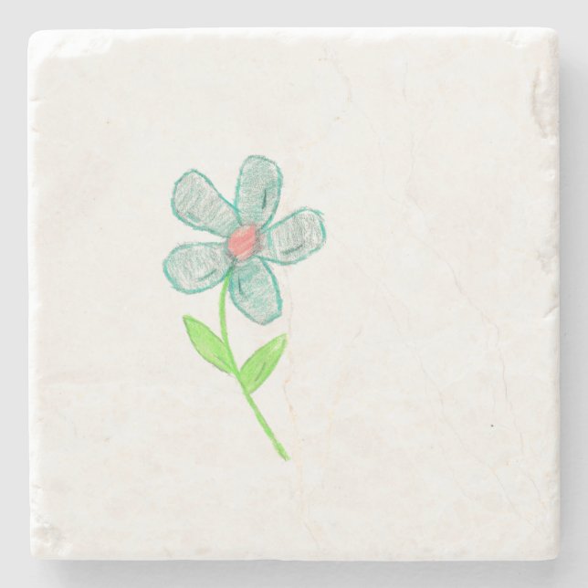 Blue Flower  Stone Coaster (Front)