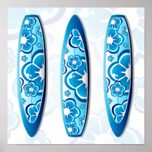 Blue Flower Surfboards Summer beach art Poster