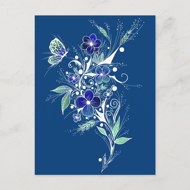 Blue Flower Tattoo Postcard (Front)