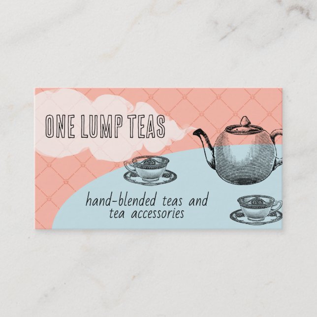 Blue flower teapot and teacups business cards (Front)