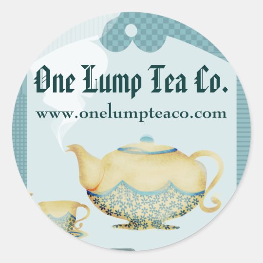 Blue flower teapot and teacups gift tag sticker