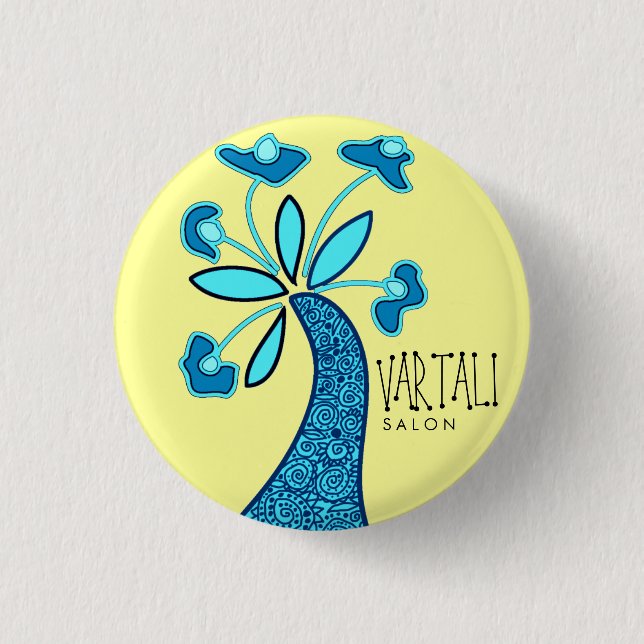 Blue Flower Vartali Round Button (Front)