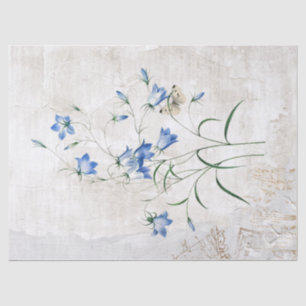 Blue Flower Vintage Butterfly Painted Decoupage Tissue Paper