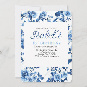Blue Flower Vintage Elegant Chinoiserie Invitation