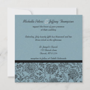 Blue Flower Wallpaper Wedding Invitations