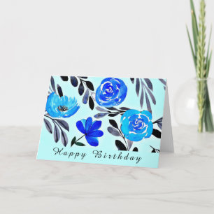 BLUE FLOWER WATERCOLOR ART BIRTHDAY CARD