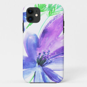 Blue flower watercolor painting art iPhone 11 case
