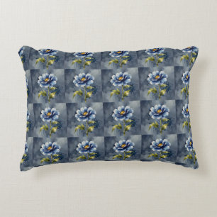 Blue flower watercolour pattern accent pillow