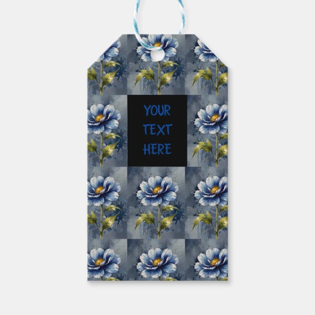 Blue flower watercolour pattern gift tags (Front)